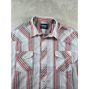Wrangler Western Shirt Mens 1X Striped Short Sleeve Rodeo Cowboy Snap Pockets